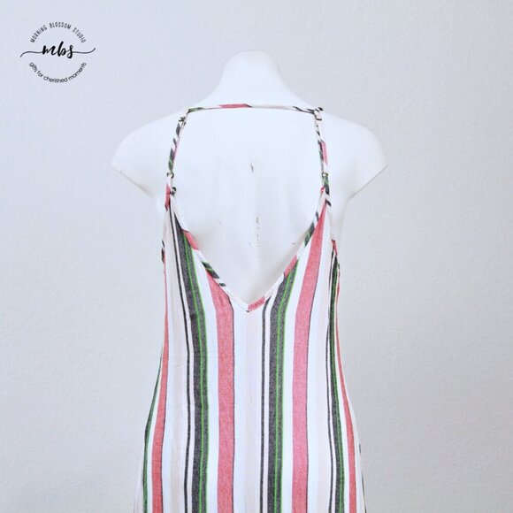 En Crème Spaghetti Strap Striped Duo Slits Slip Maxi Dress Multicolors Women M - Picture 6 of 10